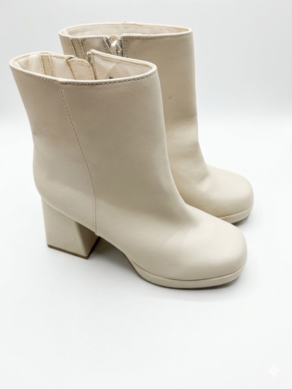 Cream Block Heel Women's Ankle Booties